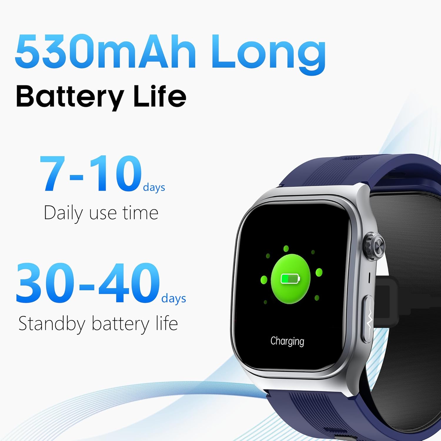Smartwatch charging with 530mAh battery life indication