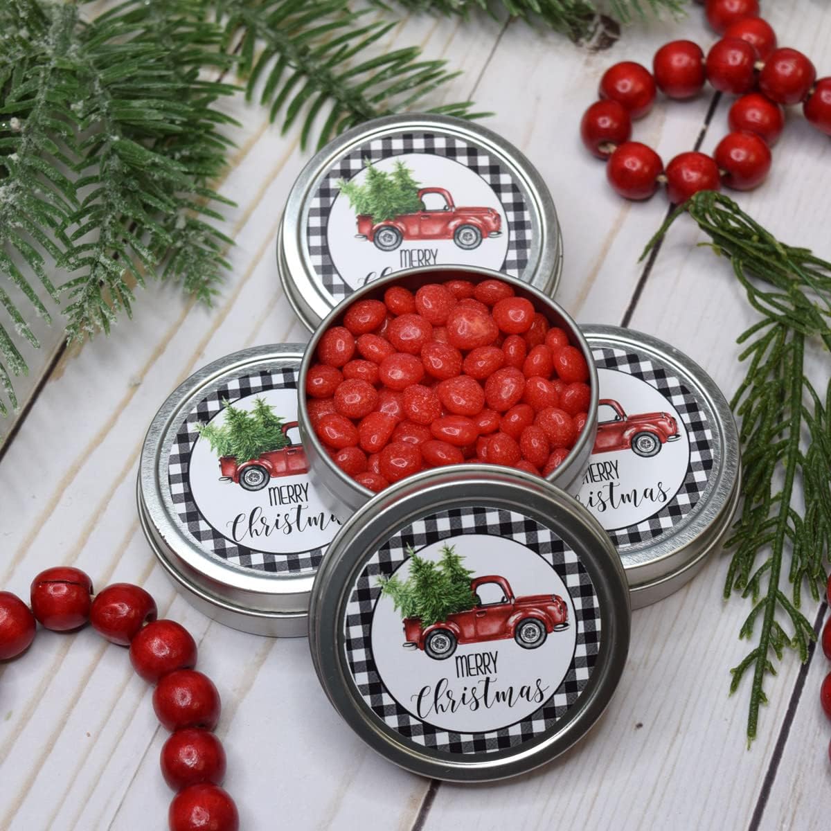 Black Buffalo Plaid Red Watercolor Pickup Truck Christmas Thank You Stickers 40 Pack 2" Circle Labels, Party Favors, Envelope Seals, Goodie Bags, Cute Holiday Design, Made in USA by Amanda Creation