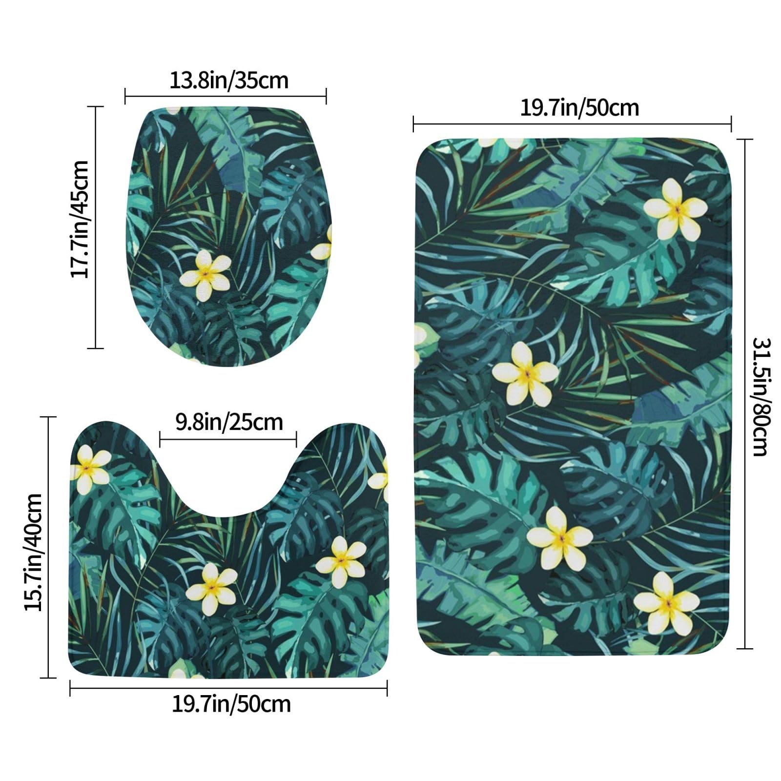 Set di 3 tappetini da bagno hawaiani in flanella morbida antiscivolo con coperchio per la decorazione della casa