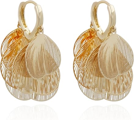 Boho Filigree Flower Layered Floral Leaf Dangle Huggie Hoop Earrings for Women