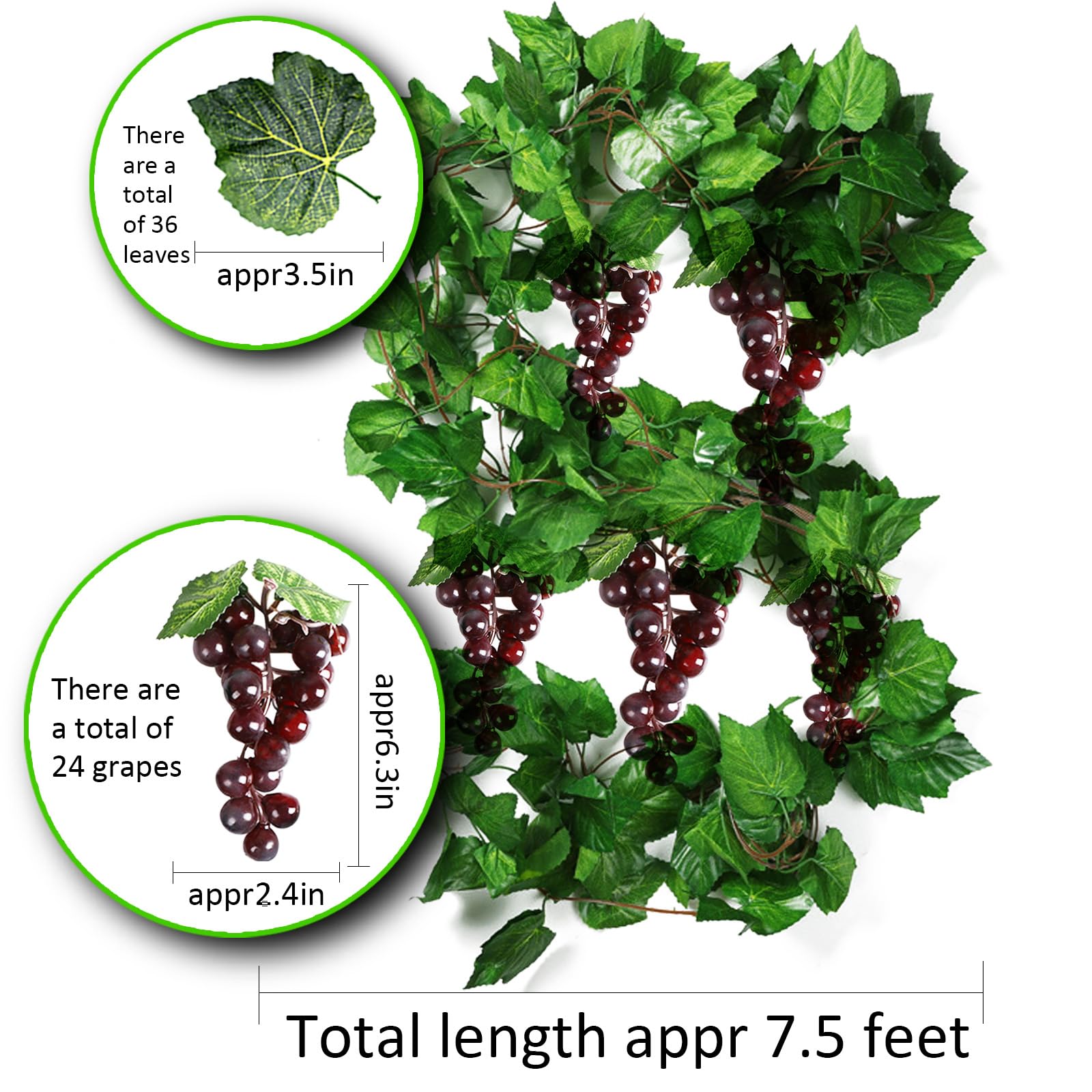 36 foglie di vite artificiali con 5 corde, 24 uve viola, piante finte da appendere, ghirlanda di foglie finte per giardino, ghirlanda di nozze, vino, decorazione per feste a tema italiano