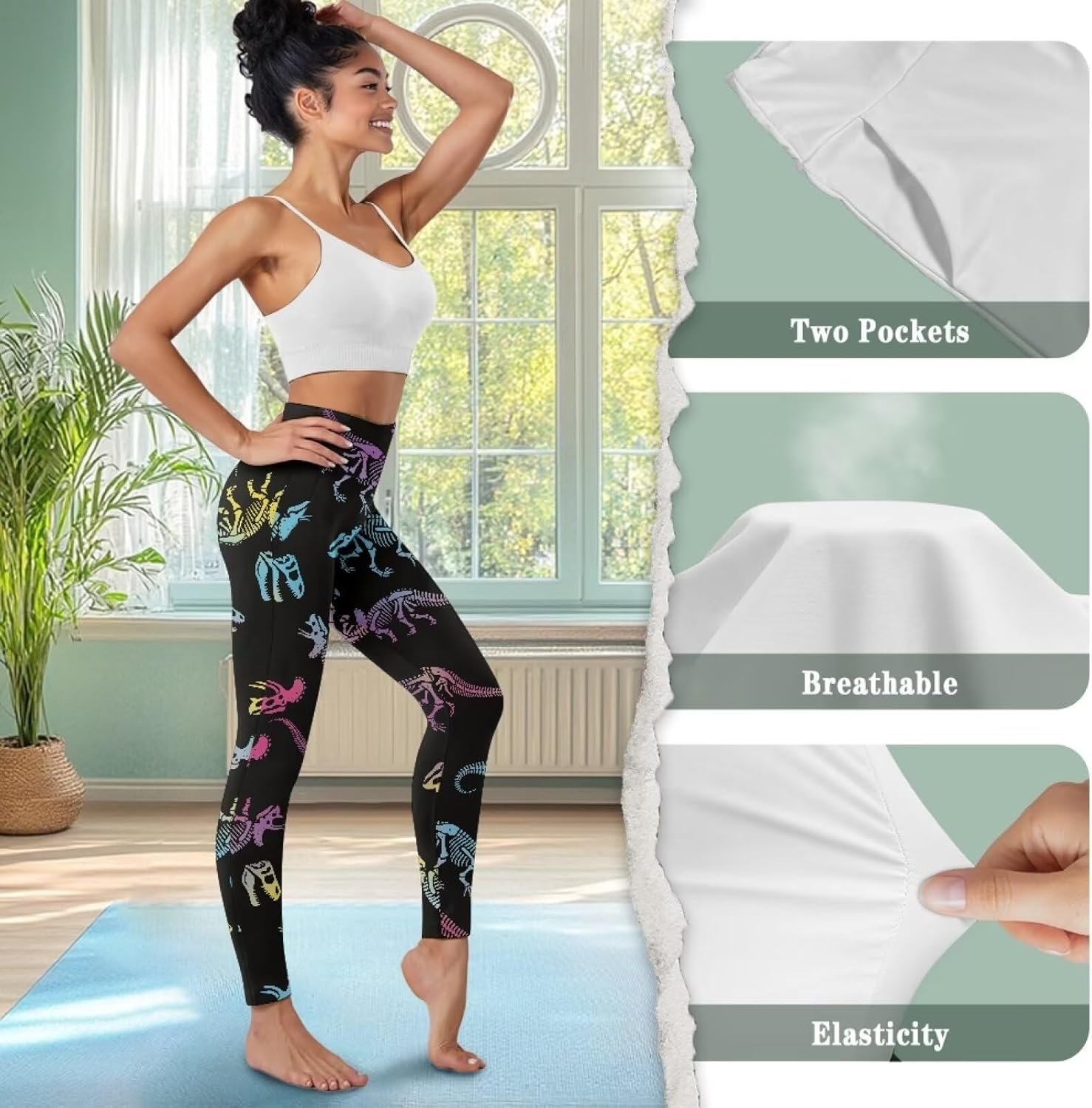 Women's Workout Leggings High Waist Yoga Pants, Ankle Length Leggings Stretch Yoga Leggings with Pockets - Image 6