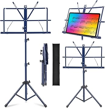 MOSEN Sheet Music Stand, Heavy Duty Adjustable Tripod, Quick Fold Blue