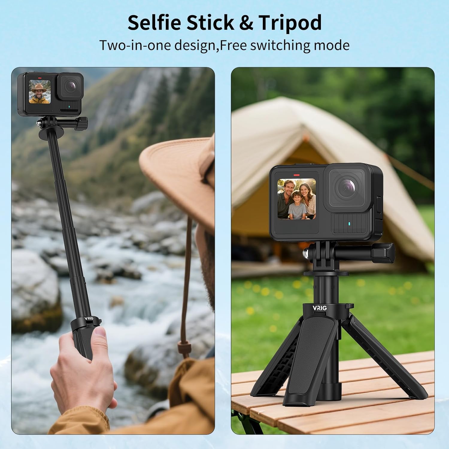 VRIG TP29 Extenable Mini Camera Tripod,Portable Small Handle Grip Desktop Webcam Selfie Stick Tripod for DJI Osmo Action 5Pro/4/3/AKASO Brave EK7000,Pole Tripod for Action Camera Hero 13 12 11 10 Max - Image 5