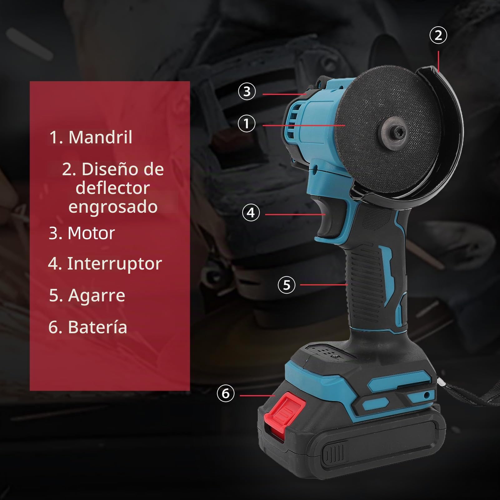 Mini Amoladora Angular Inalámbrica de 21V, Herramienta Eléctrica de Pulido Con 2 Baterías Recargables Multifuncional de Mano, con 7 Discos Para Ladrillo, Madera y Acero