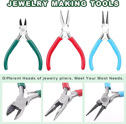Miniatura 5 de Keadic El kit de 1250 piezas de suministros para fabricación de joyas contiene 10 colores de cuentas de cristal de cristal, alicates de joyería,