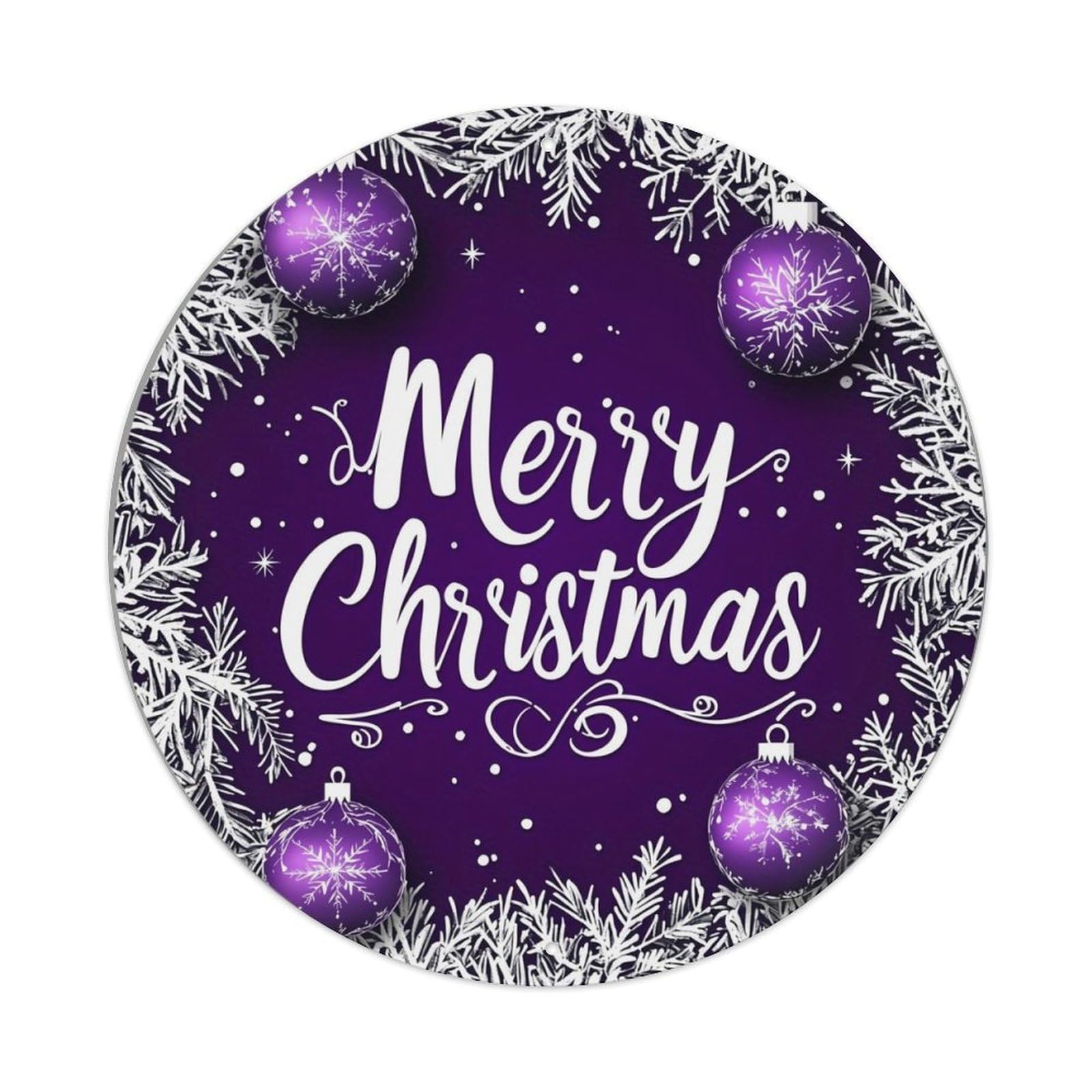 Merry Christmas Purple Ornaments Snowflakes Retro Metal Sign Round Tin Sign, Vintage Decor Art Poster for Bar, Home, Man Cave, Kitchen, Laundry Room Gift 8x8Inch