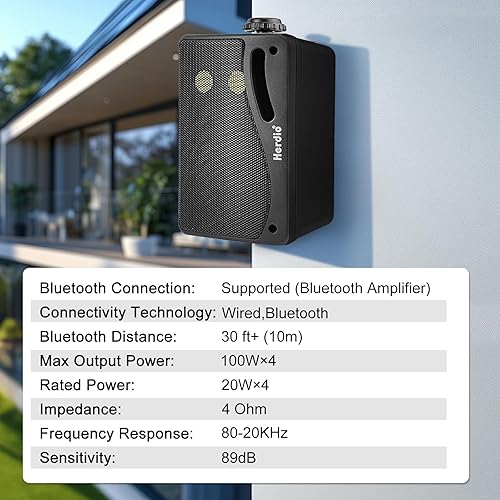 Miniatura 2 de Herdio Altavoces para exteriores de 3.5 pulgadas con cable, impermeable, sistema de altavoces de montaje en pared con 400 vatios de graves potentes