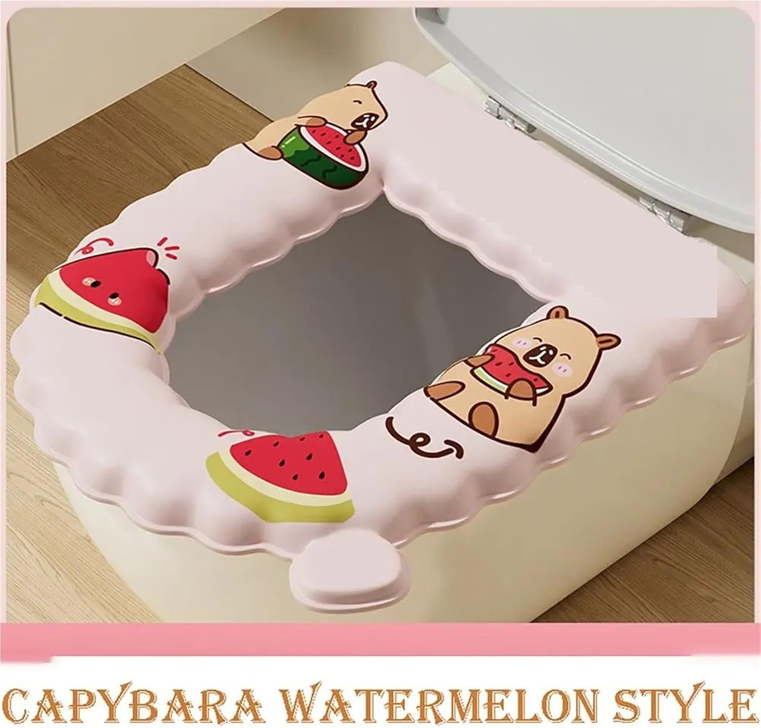 Seat Ring Toilet Cover Extra Handle Waterproof Pad Mat Washable Lid Cushion For Bathroom(CAPYBARA WATERMELON)