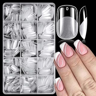 Acrylic Nails Kit, 360pc Medium Squoval Fake Nail Tips Kit, Medium Round Square Nail Tips Medium Squoval Fake Nails Set Clear Pressed Nail Acrylic Nails Set with Gem Charm Decoration Set