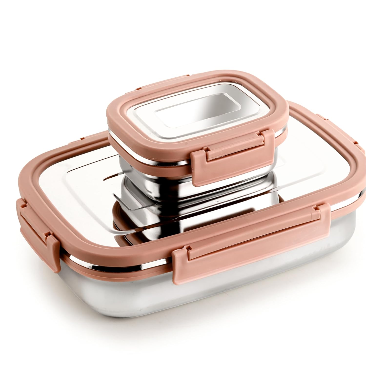 GANESH Craze Stainless Steel Tiffin Lunch Box Container/Dabba with 4 Side Clip Lock Lid for Office & School Use/Food Grade/Air Tight/Easy to Carry/Leak Proof(900ml 1pc + 200ml 1 Pc) Pink GANESH Craze Stainless Steel Tiffin Lunch Box Container/Dabba with 4 Side Clip Lock Lid for Office & School Use/Food Grade/Air Tight/Easy to Carry/Leak Proof(900ml 1pc + 200ml 1 Pc) Pink