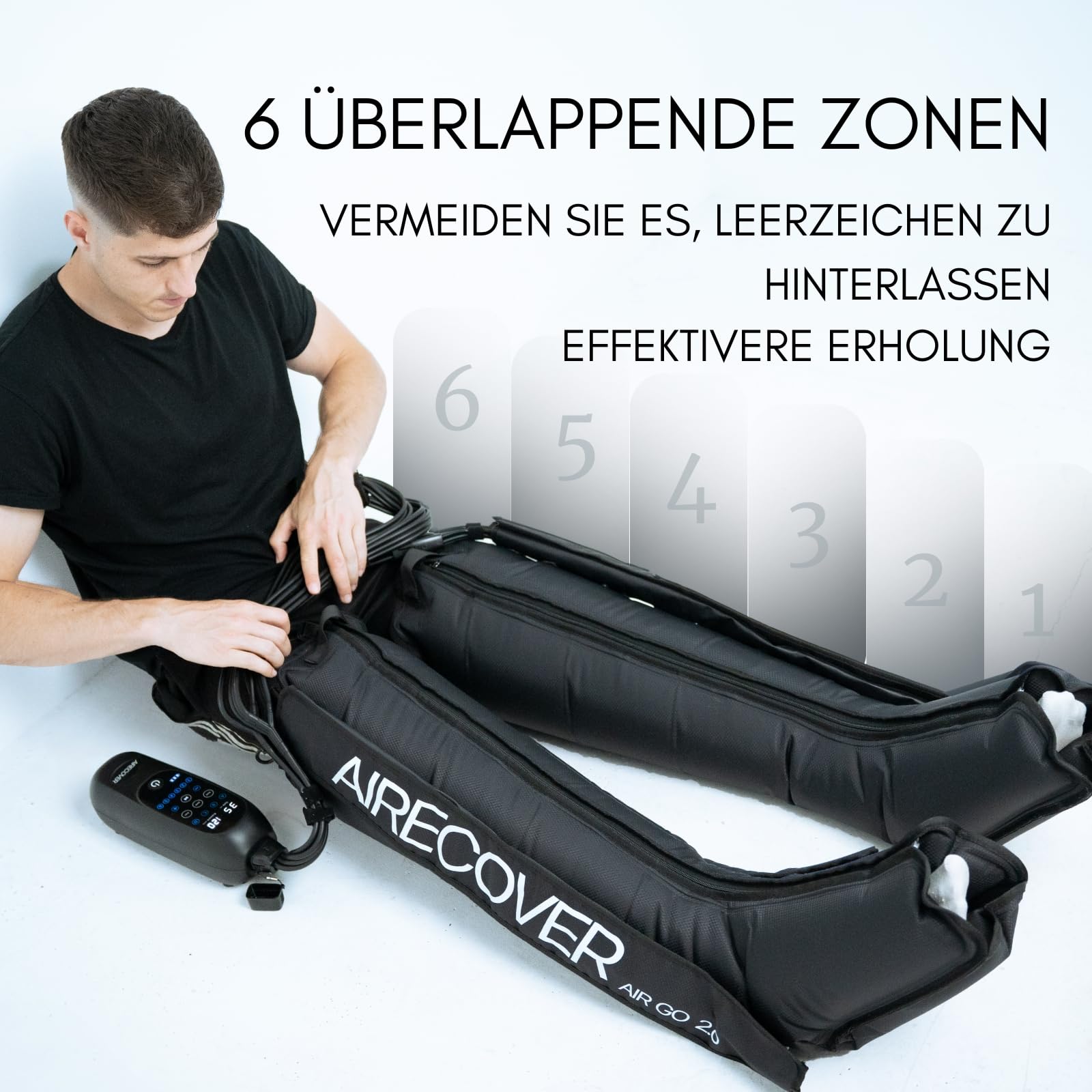 Kabelloses Pressotherapie, Lymphdrainage Gerät für Schmerzen und Durchblutung, Muskelentspannung & Erholung, mit 6 Luftkammern, 30-250 mmHg,4 Modes(L)