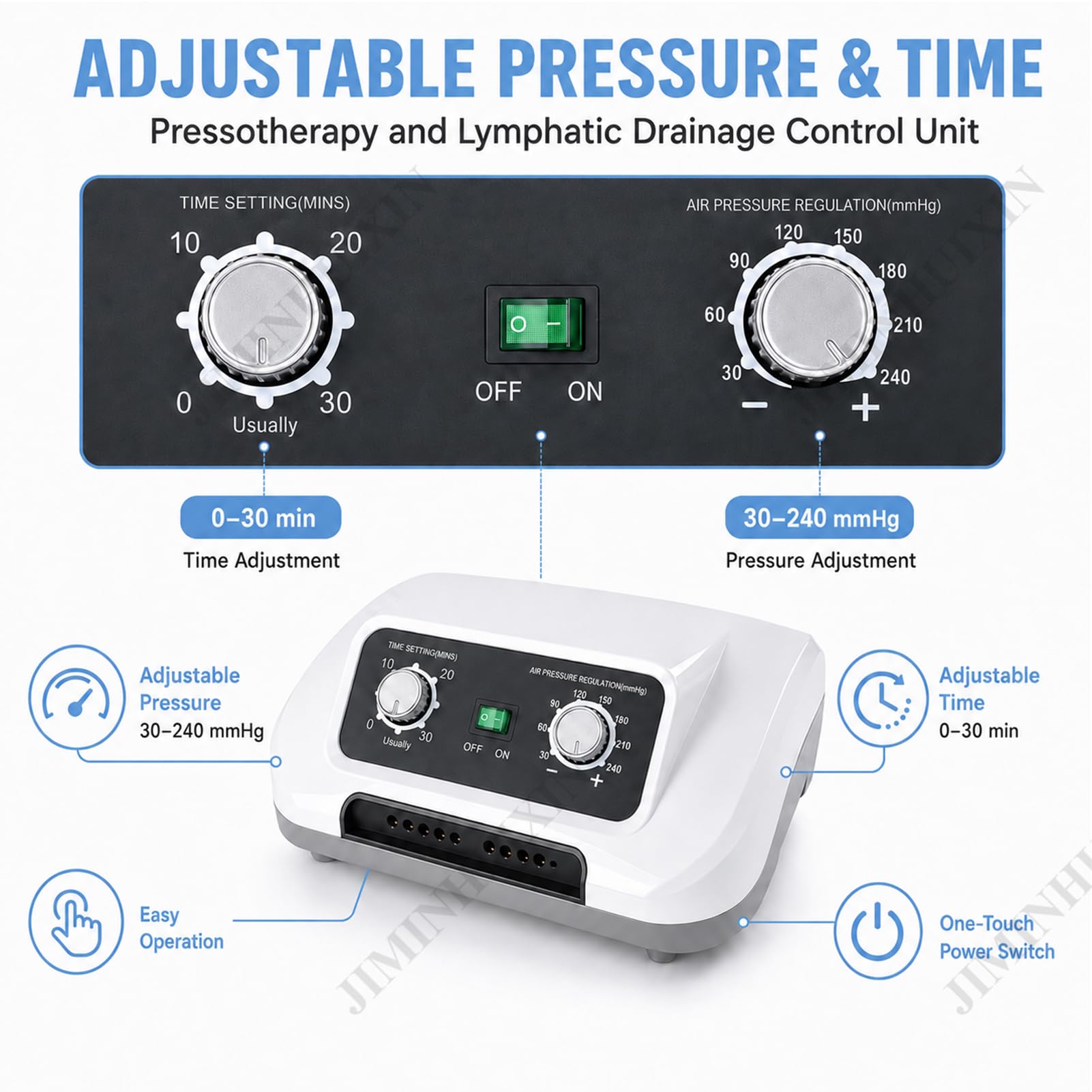 Pressoterapia per Casa 6 Camere (Blu, 2 Gambe + 2 Braccia + 1 Addome) | Pressoterapia Linfodrenaggio Professionale, Apparecchio Massaggiatore Gambe Addome E Braccia, 0-30 Min, 0-240 mmHg