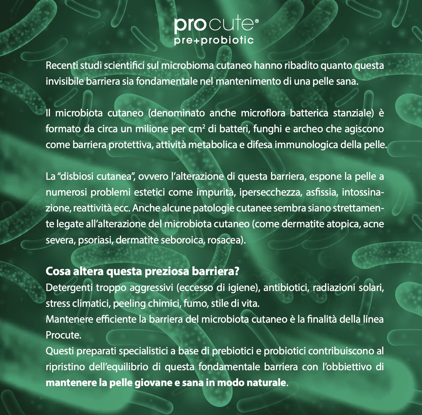 PROCUTE Siero viso dermobiotico riequilibrante, idratante, antiage con Pre e Probiotici.Per pelli ruvide, disomogenee con rossori o secchezza localizzati. Formato 30 ml airless. Formula biologica