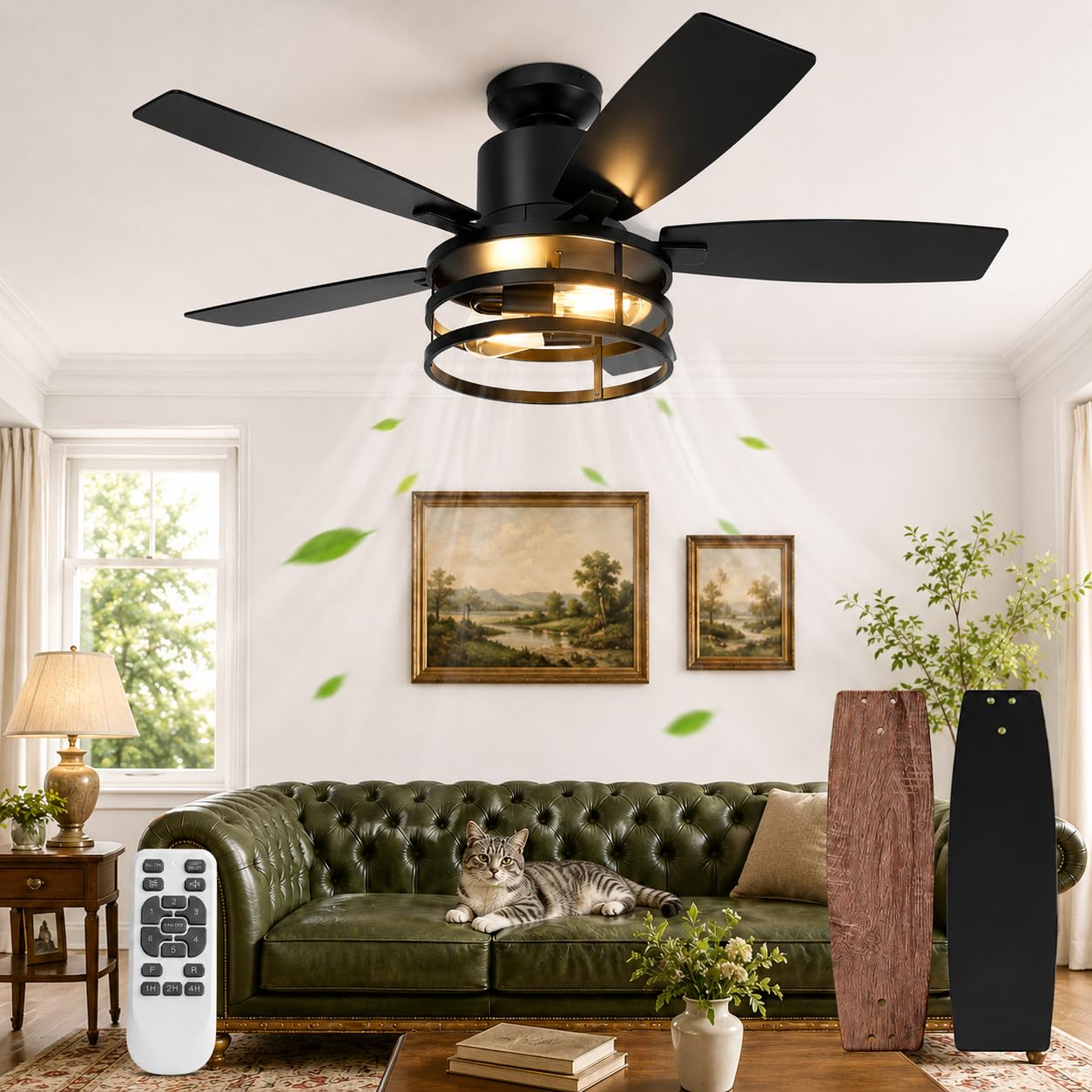 132cm Deckenventilator mit Beleuchtung Doppelseitige Flügeln, Leise Deckenlampe mit Ventilator, Fernbedienung Timer, 6 Geschwindigkeiten DC Motor Umkehrbar, 2700K, für Schlafzimmer Wohnzimmer