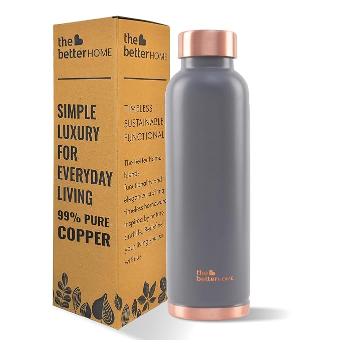 The Better Home Copper Water Bottle 950ml BPA Free Leak Proof Bottle with Anti Oxidant Properties 100% Copper Water Bottle Grey