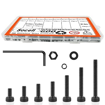 600pcs M3 Screw Assortment Kit,M3 Screws 8 Sizes 6-30mm for 3D Printer DIY,Hex Socket Head Cap Screws Bolts Nuts Washer Kit,12.9 Grade Alloy Steel,Black Oxide,M3-0.5 x 6/8/10/12/16/20/25/30mm