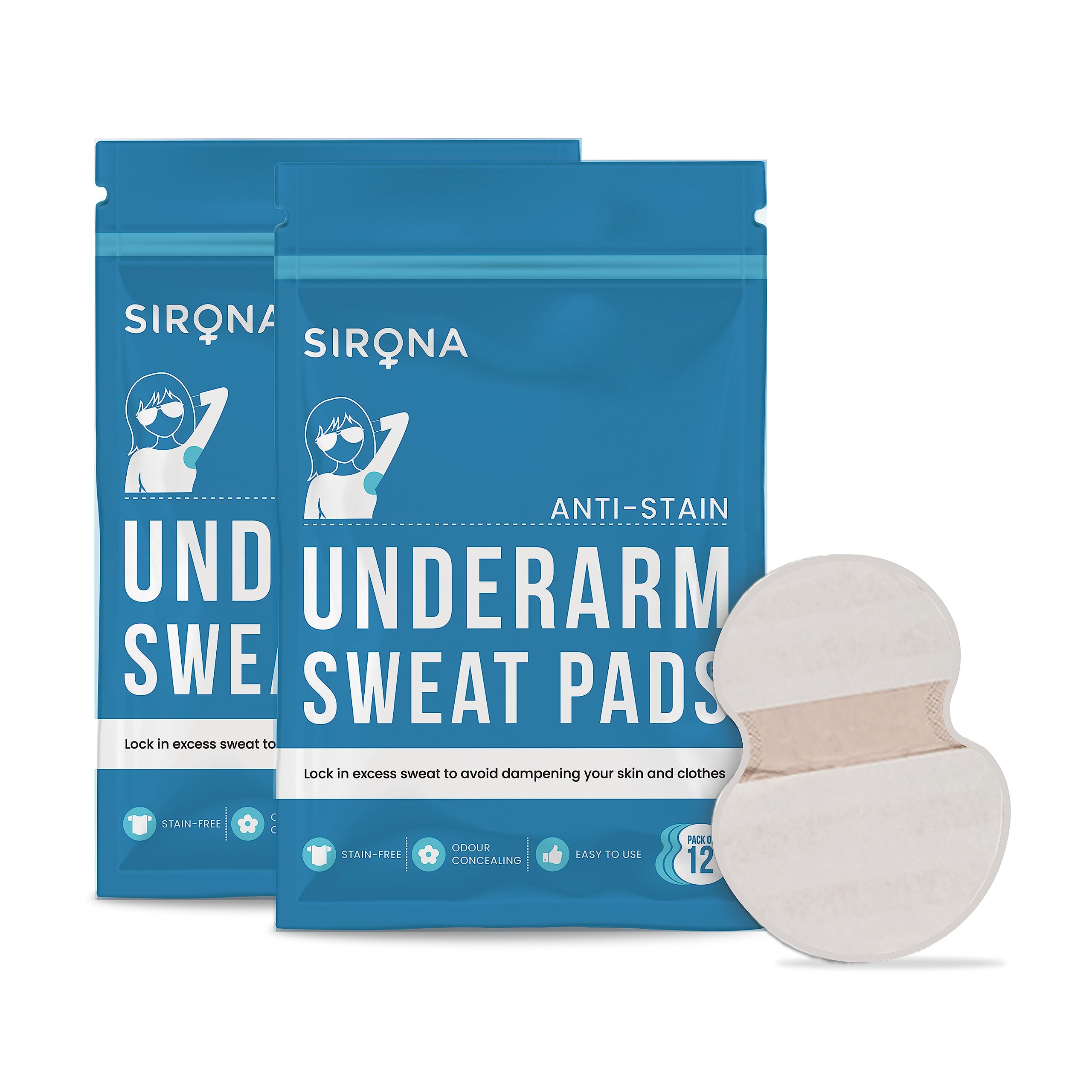 Sirona Disposable Underarm Sweat Pads for Men and Women - 12 Pads (Pack of 2) | Peel-off | Stain proof | Anti Perspiration