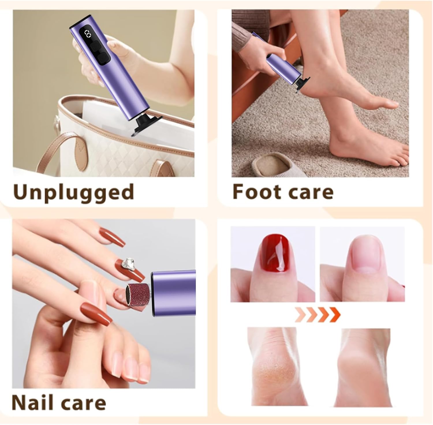 Pedicure Tools – Rechargeable Foot Callus Remover with Adjustable Speed | Electric Grinder for Dead Skin, Smooth Heel and Hand Care, Ideal for Salon, Home Or Travel Use