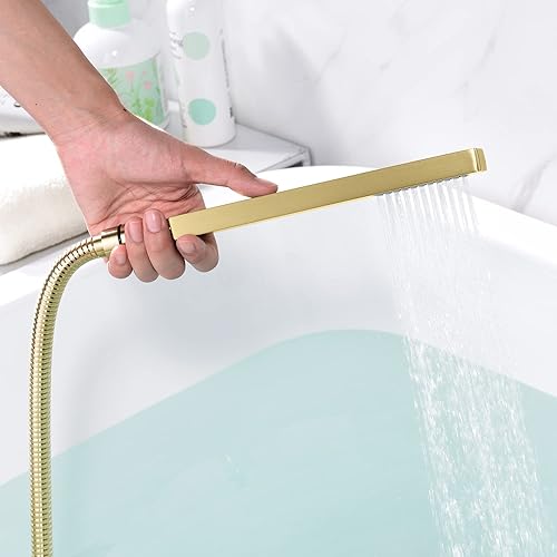 Miniatura 6 de SUMERAIN Grifo de bañera montado en la pared con ducha de mano, grifo de bañera cascada con acabado dorado cepillado, con válvula de instalación