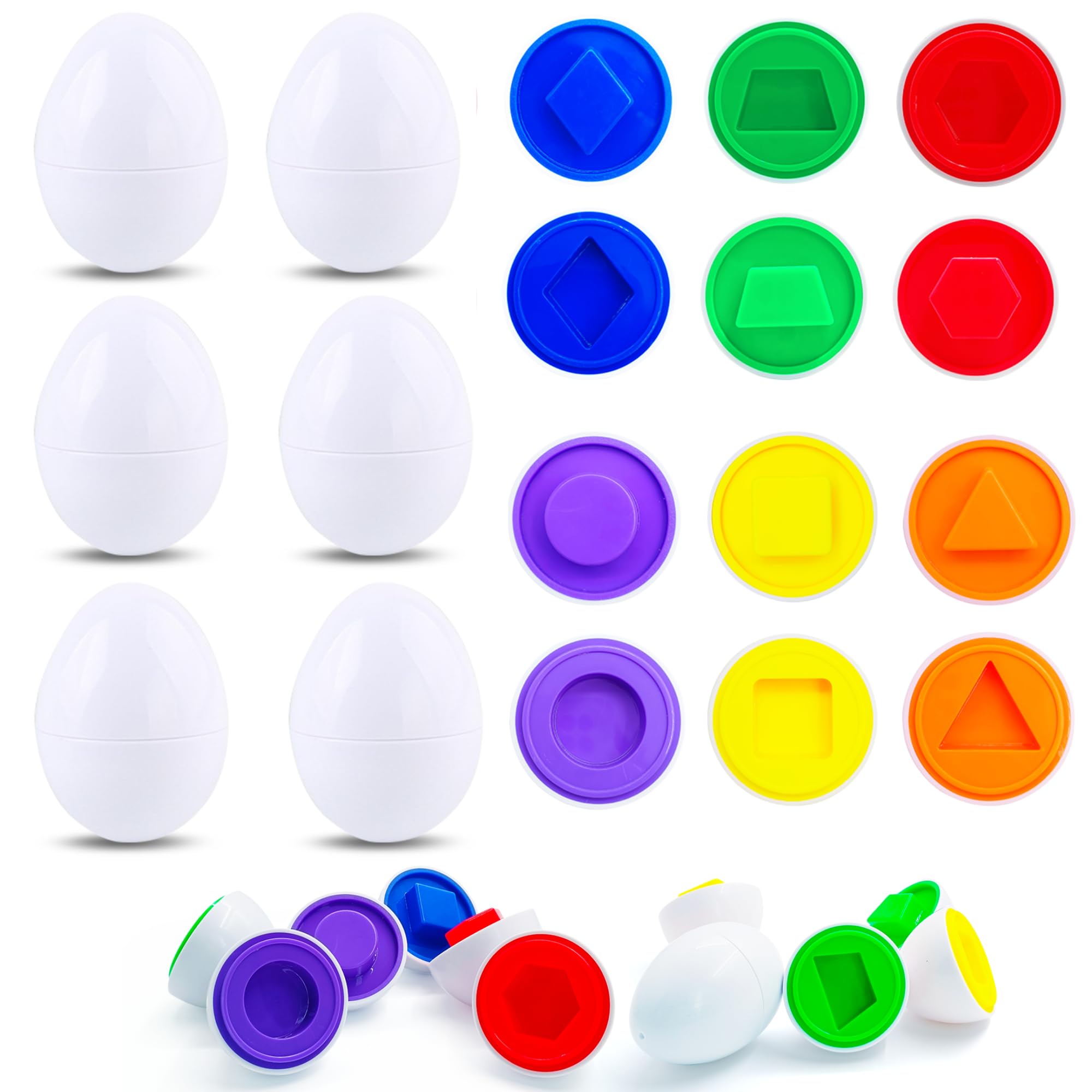 Yeefunjoy 6 PCS Pack Huevos Encajables, Juguetes Educativo Formas y Colores, Juego Plástica Aprender Sorpresa, Geométricos Montessori Reconocimiento Educativos Habilidad Niños Regalos Cumpleaños