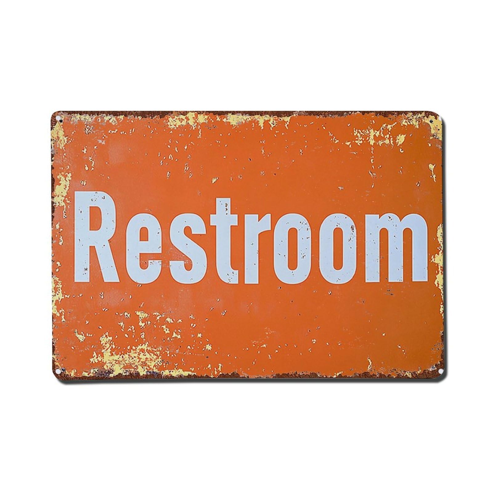 Jdfenggu Vintage Restroom Sign Orange Background Retro Metal Tin Sign, Metal Poster For Bar, Home, Man Cave, Kitchen, Laundry Room Art Decor 8X12 Inch