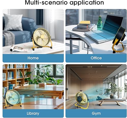 Miniatura 6 de Ventilador de alta velocidad de 12 pulgadas, ventiladores de piso industriales resistentes de 3 velocidades, ventilador portátil con inclinación