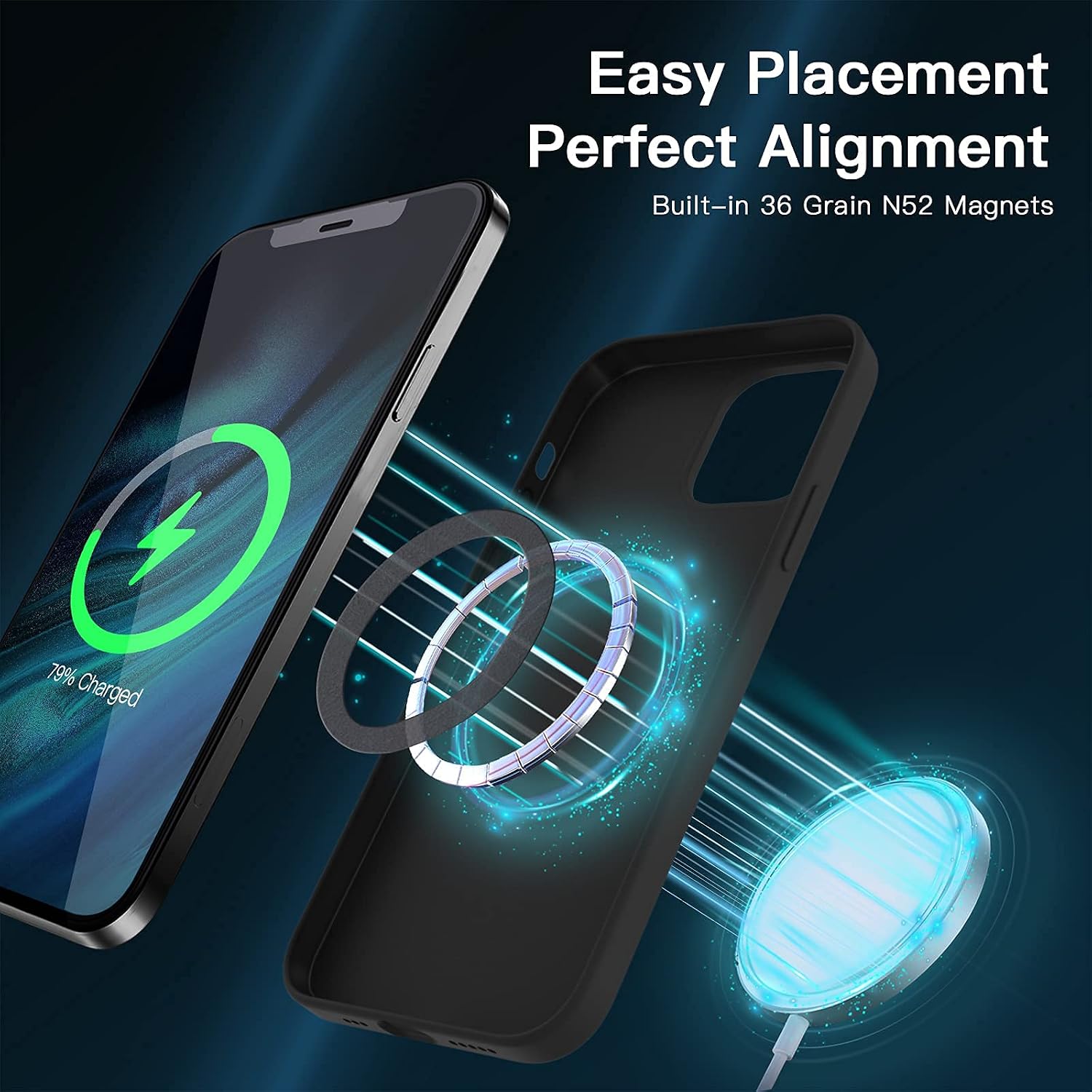 JASBON Magnetic Slim Case for iPhone 13, Compatible with MagSafe, [Ultra Slim] [Shockproof] Liquid Silicone Case Cover, 6.1 inch, Black