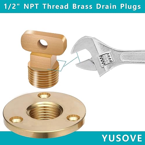 Miniatura 4 de YUSOVE Tapones de drenaje de latón con rosca NPT de 12 pulgadas, tapón de drenaje de garboard de barco, utilizado en cascos de barco, casco de