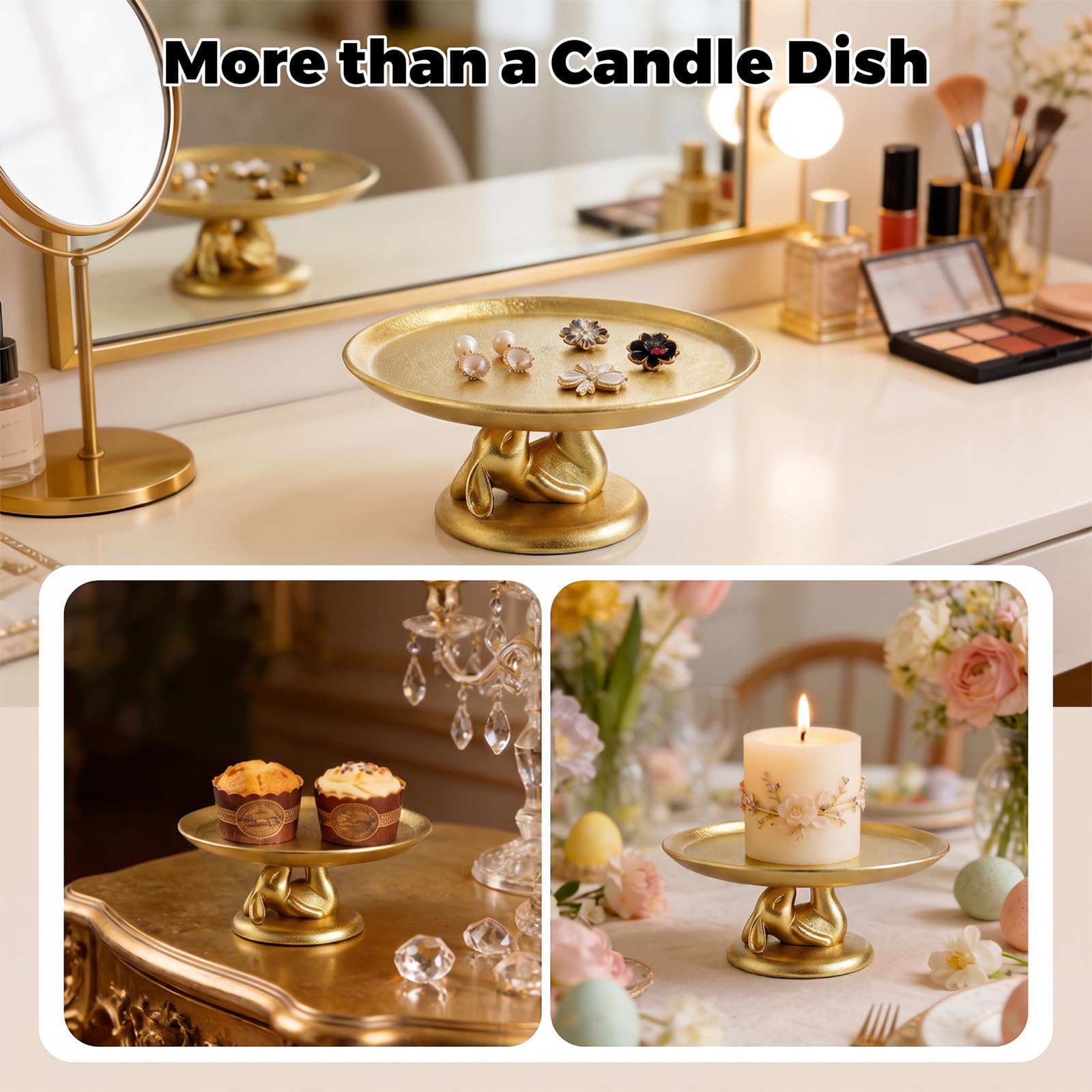 Portacandele a forma di coniglietto pigro stabile, per candele a pilastro, oro, decorazione pasquale