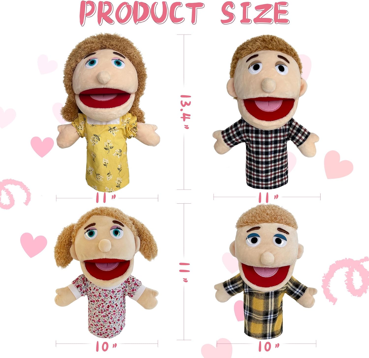4 pcs Family Hand Puppets dad&mom, Boys&Girls Role-Playing Puppet, Soft Stuffed Movable Mouth Puppets, Storytelling Puppet for Kids,Gift for Girls and Boys Age 4-8 to Role Play (01-Half)