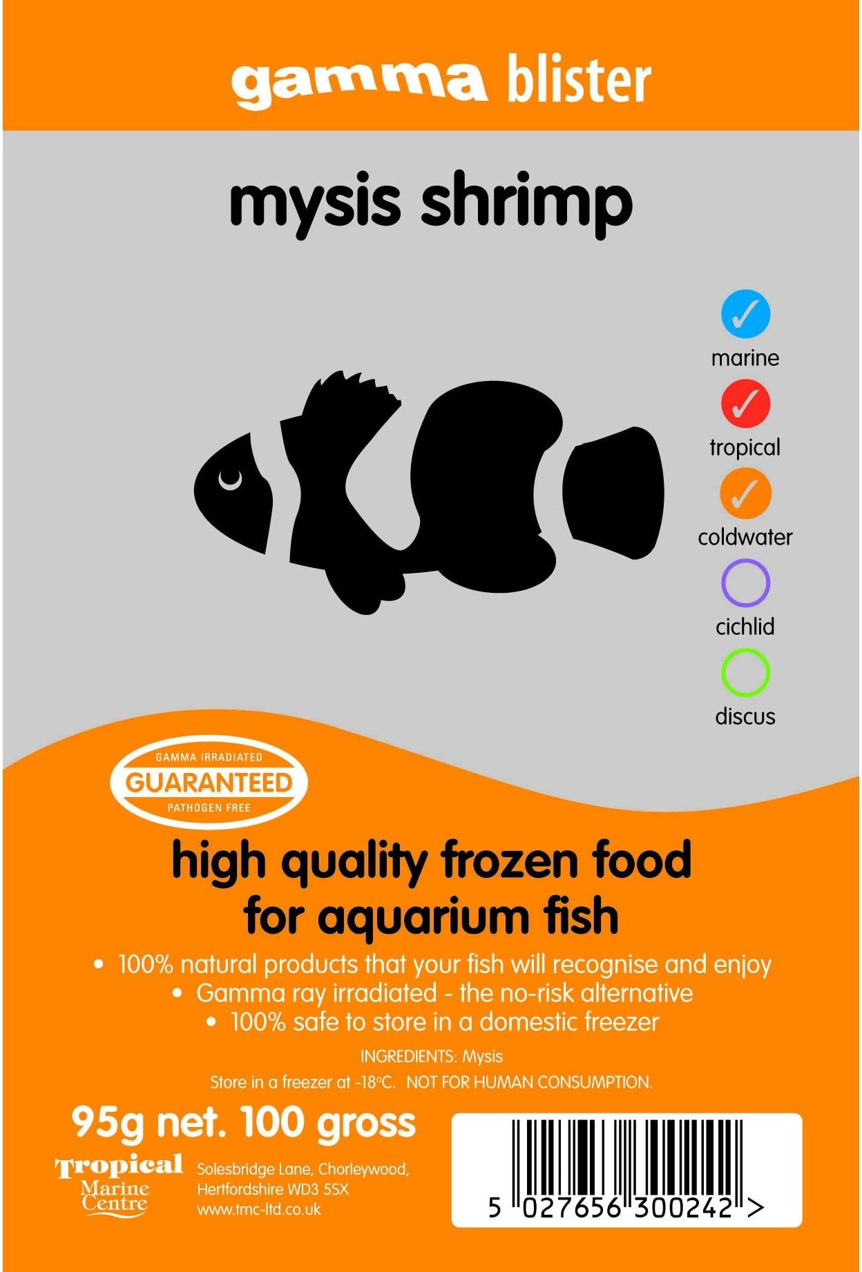 Tropical Marine Centre Gamma Frozen Food Mysis Shrimp Blister Pack Fish Food, 570 Grams, Pack of 6