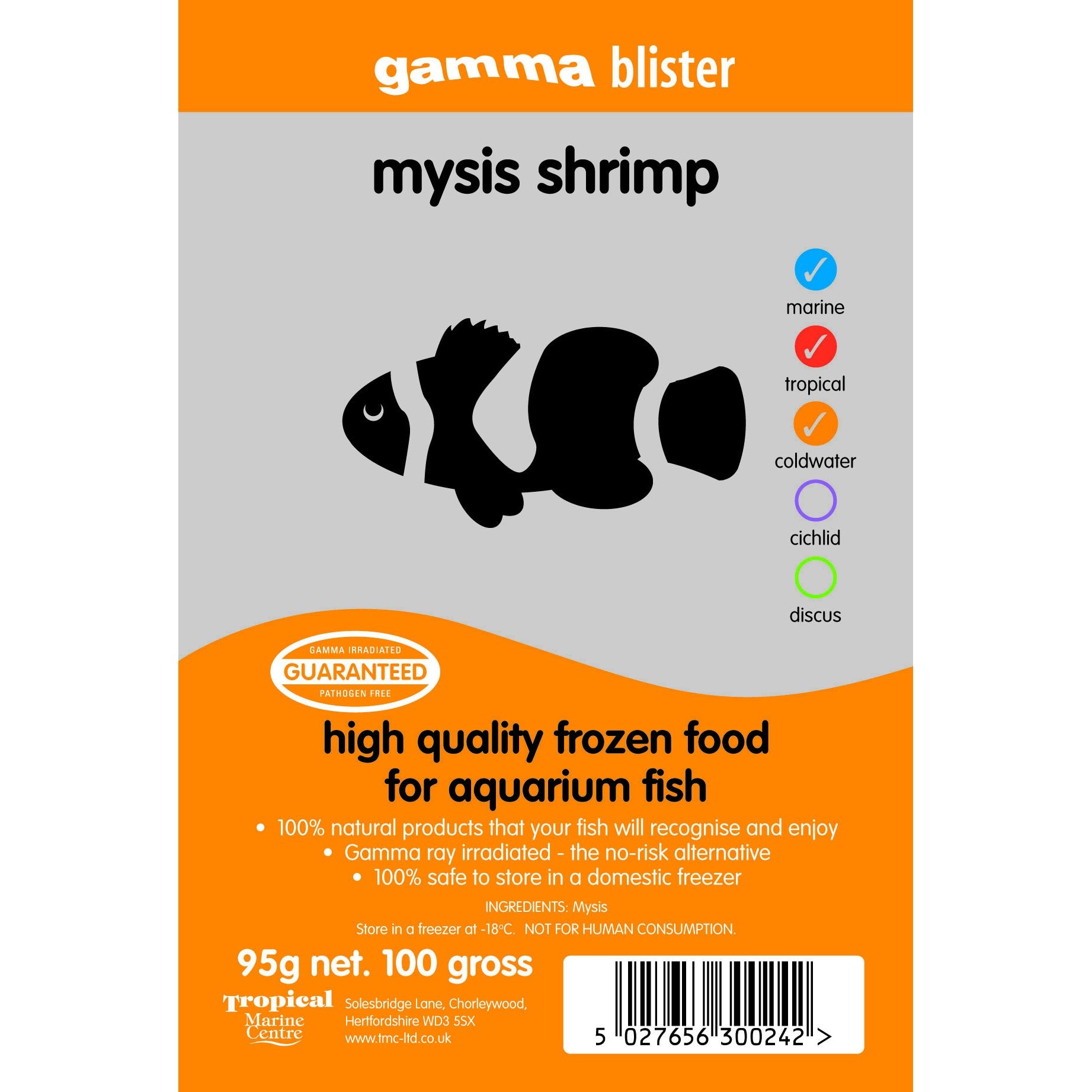 Tropical Marine Centre Gamma Frozen Food Mysis Shrimp Blister Pack Fish Food, 570 Grams, Pack of 6