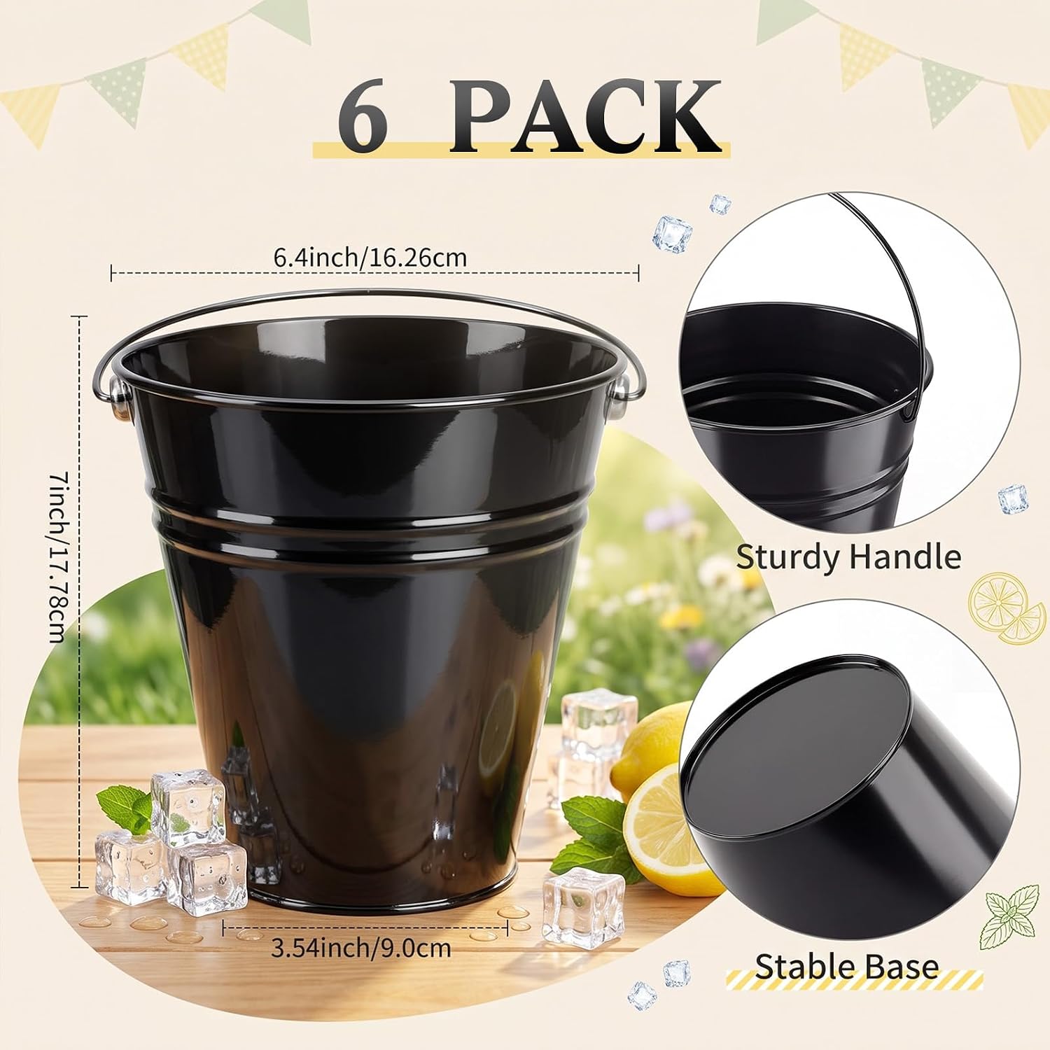 Sadnyy 6 Pack Small Silver Metal Galvanized Buckets Bulk with Handle image 3