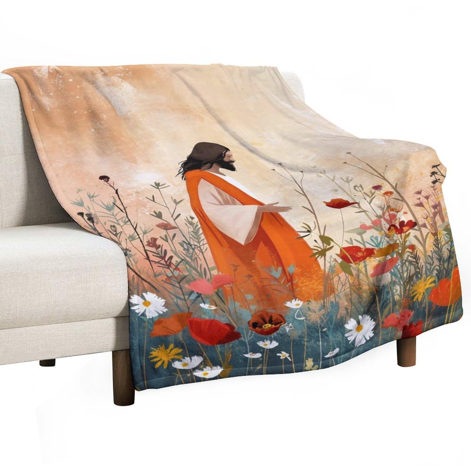 YHGSREUOH Jesus-and-Flowers-Modern_03 Flannel Blankets Fleece Soft Throw Lightweight Plush Gifts for Couch, Bed, Cozy Sofa Plush, Chair, Lovers 130x175cm(50x70in)