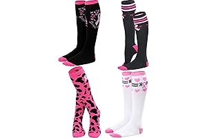 4 Pair Breast Cancer Awareness Knee High Pink Ribbon Athletic Socks