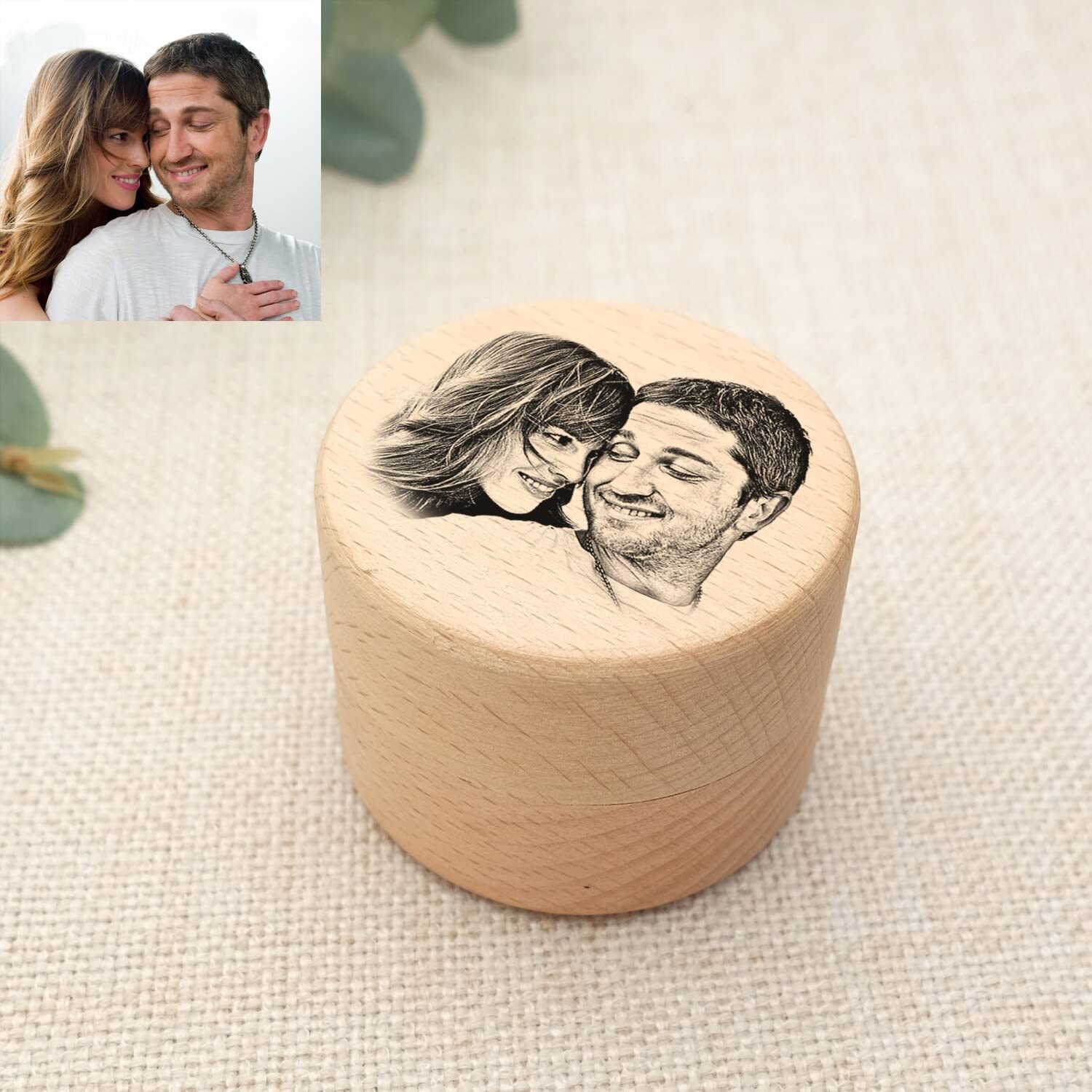 Boîte en bois porte-bague KRUI gravé haut de gamme pour alliances de mariage