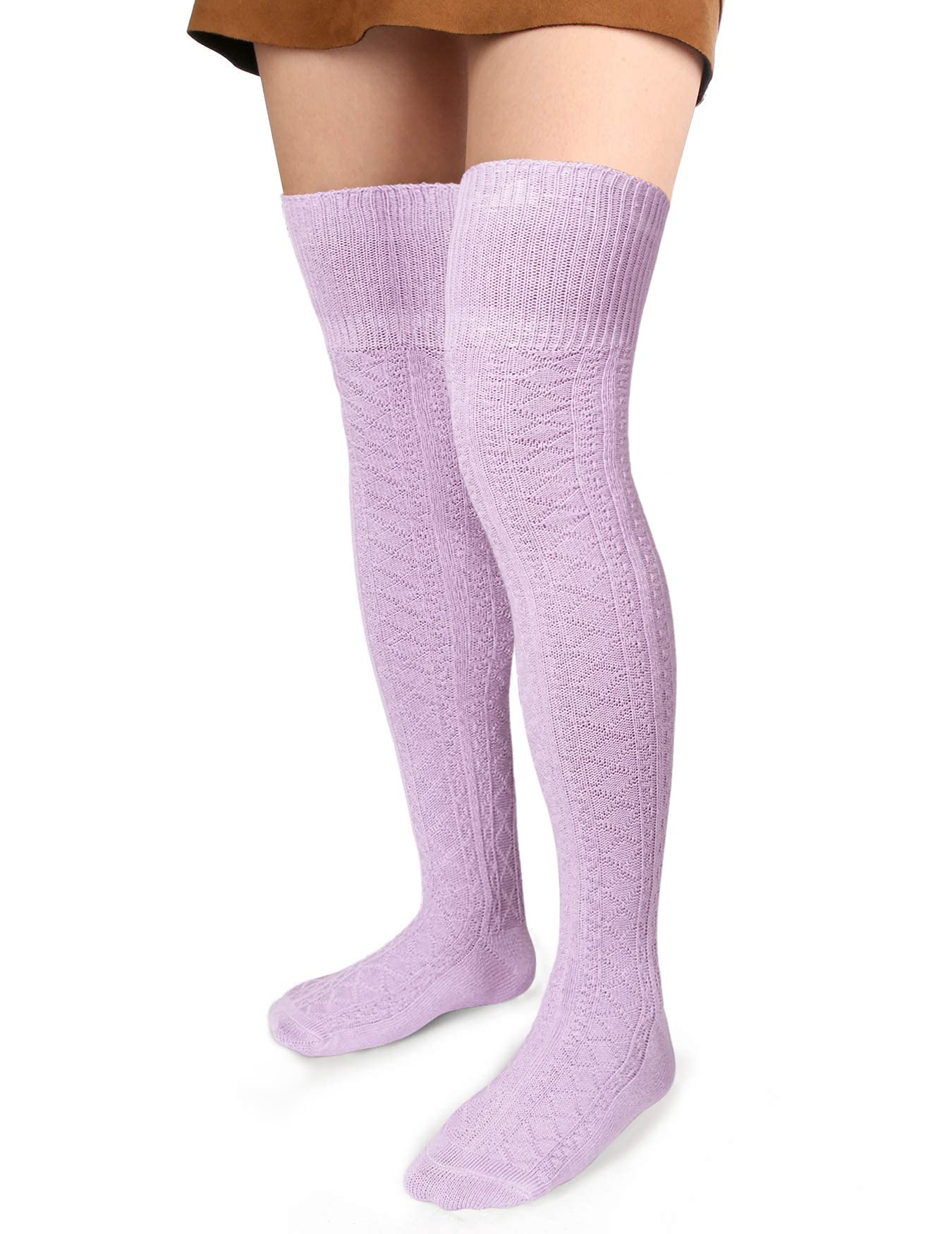 Moon Wood Women Thigh High Socks Extra Long Cotton Knit Warm Thick Tall Long Boot Stockings Leg Warmers: One Size Lavender