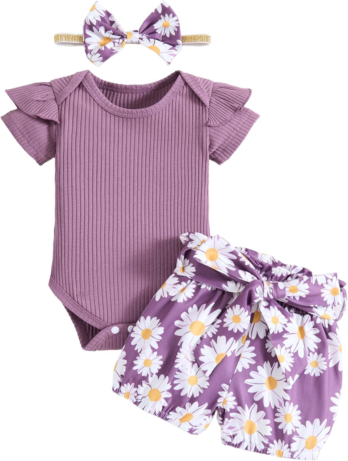 Newborn Girl Clothes Ruffled Sleeveless Romper Top Cute Floral Shorts with Headband Baby Girl Summer Clothes