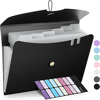 Sooez 7 Pocket Expanding File Folder, Premium Accordion File Organizer, Letter Size Folders for Documents, Sleek Filing Fo
