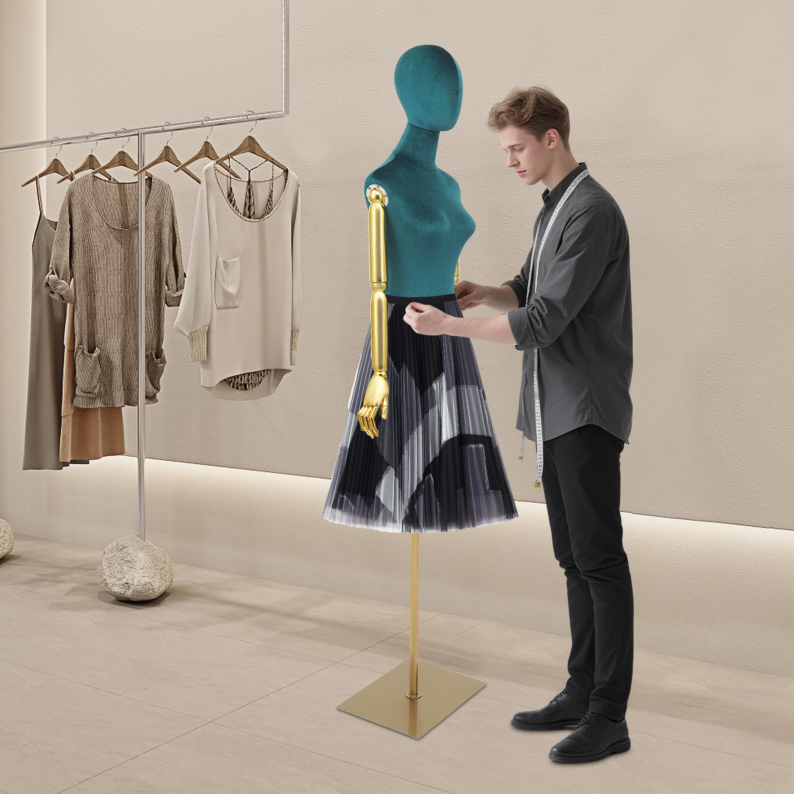 150-200cm Höheneinstellbar Weibliche Schaufensterpuppe kleiderpuppe Büste | Mannequin Torso Schaufensterpuppe Körper mit Armen & gusseiserner Basis, Schneiderbüste S 36cm, B 82cm, H 79cm, T 60cm