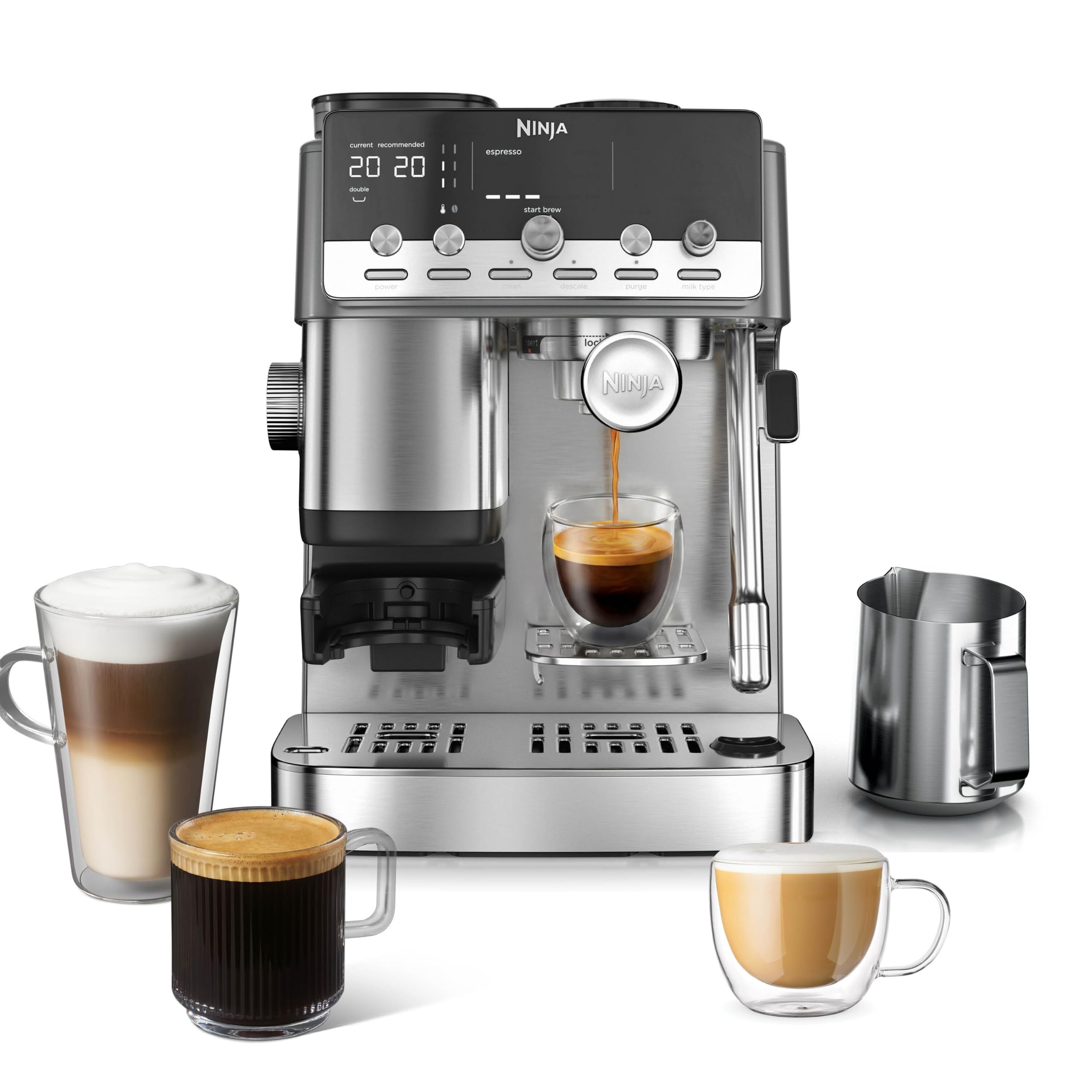 Ninja Luxe Café Mini 2-in-1 Coffee Maker for Filter Coffee and Espresso with Automatic Milk Frother, Built-in Grinder ES351EU