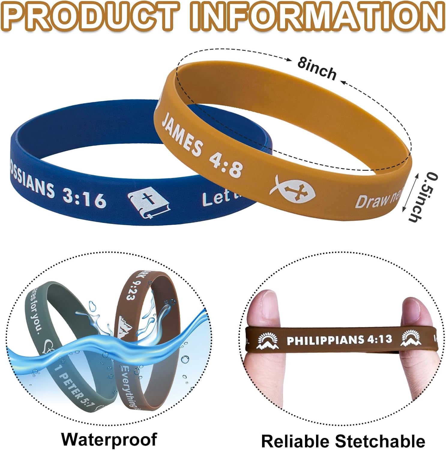 100 Pieces Religious Silicone Wristbands Bulk Bible Rubber Bracelets Colorful Inspirational Christian Rubber Bracelets for Men Women Gifts - Image 3