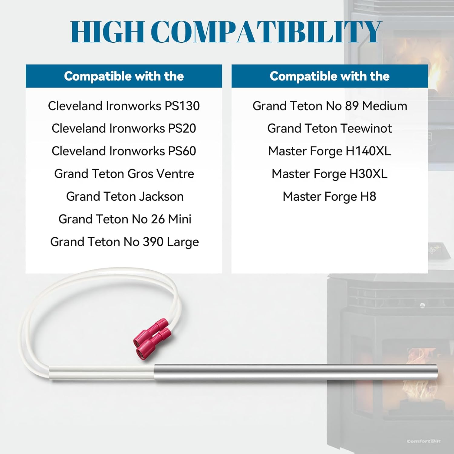 2 pcs Works 6" Pellet Stove Igniter: 66608-SPFL Compatible with Cleveland Ironworks PS130,PS20. PS60.for Grand Teton Gros Ventre, Grand Teton Jackson, Grand Teton No 26 Mini, Grand Teton No 390 Large