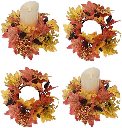 Amazon.com: 4 Pieces Candle Rings Wreaths Fall Candle Rings ...