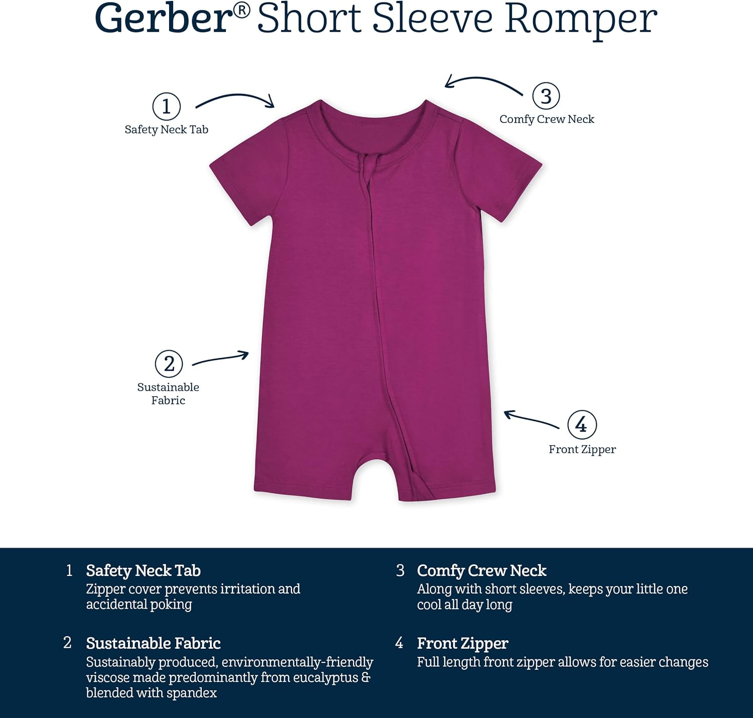 Gerber Unisex Baby Buttery Soft Short Sleeve Romper with Viscose Made from Eucalyptus