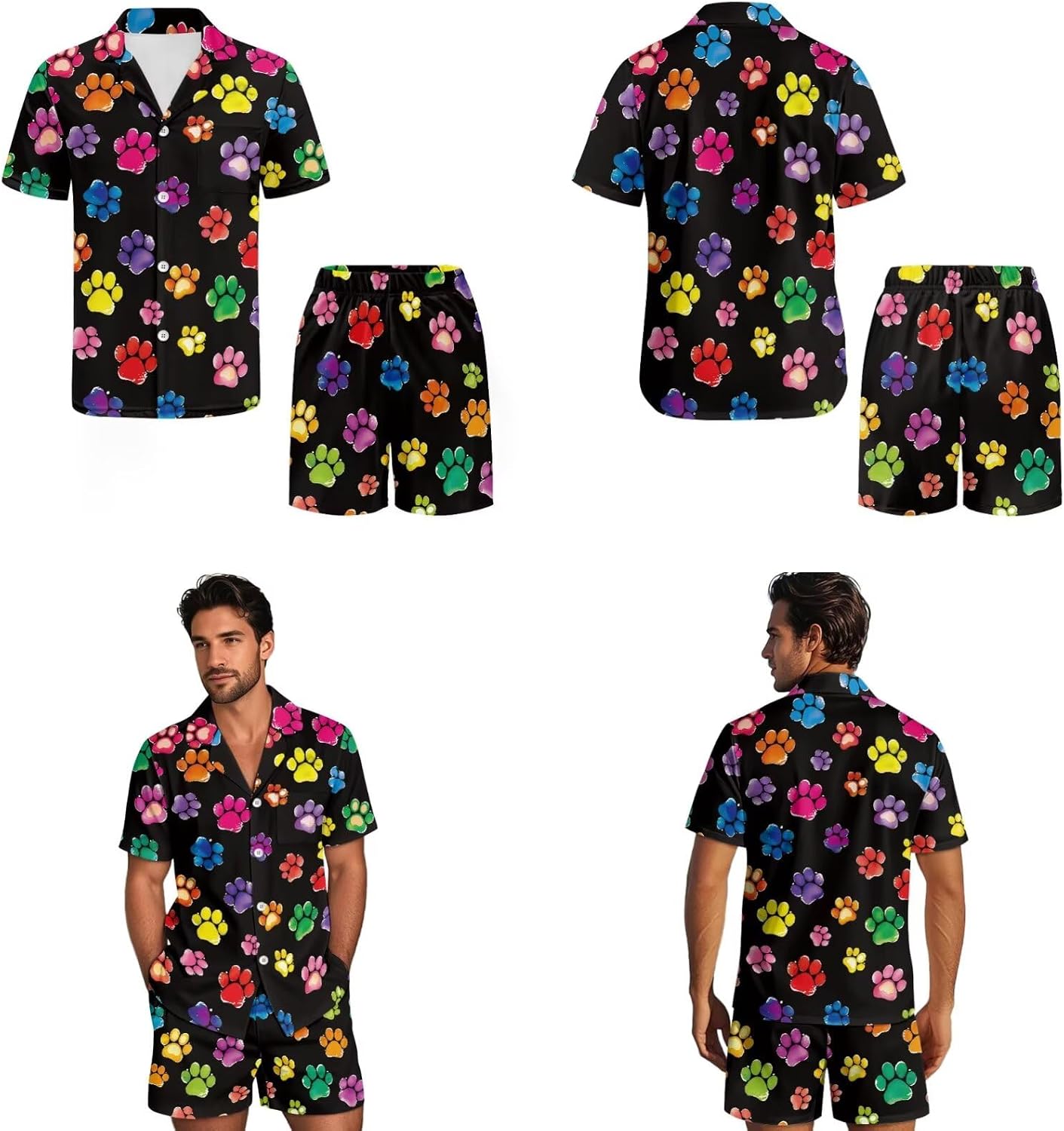 Lounge Set for Women Men Matching Pajamas for Couples Short Sleeve Sleep Shirt With Shorts Pjs Set with Pockets
