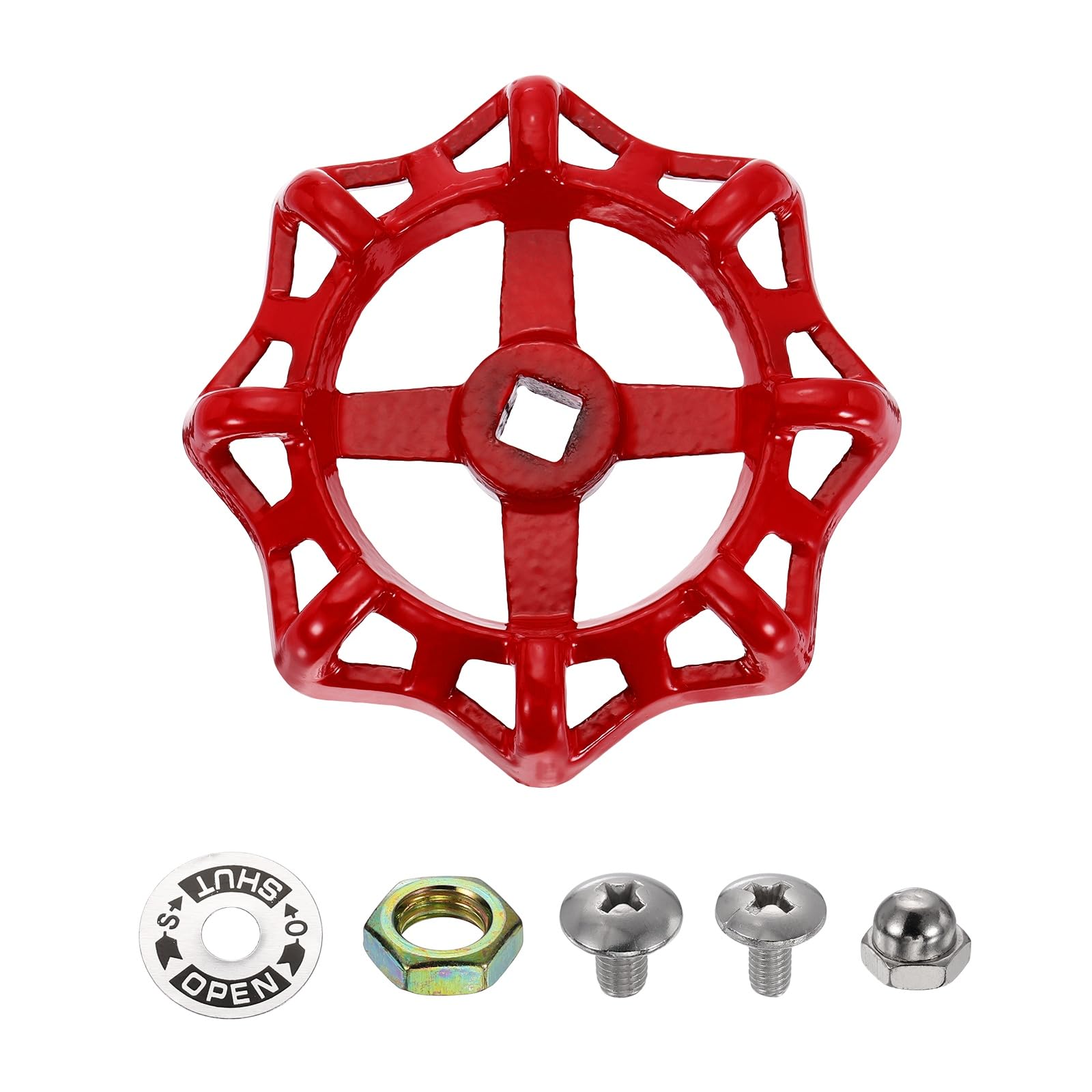 sourcing map Outdoor Faucet Water Spigot Handle, 11 x 11mm Round Wheel Square Stem Hole Cast Iron Hose Bib Outside Faucet Valve Handles Replacement for Garden Courtyard Bathroom, Red