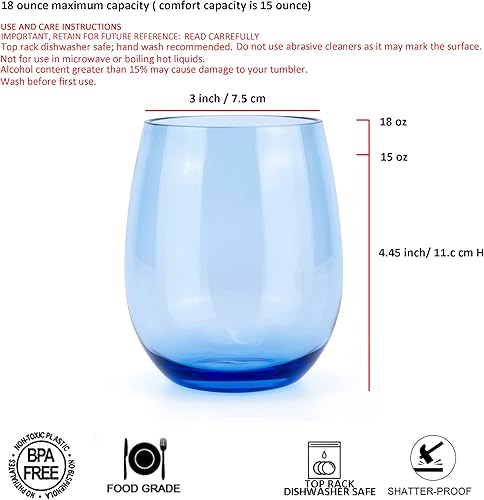 Miniatura 2 de KX-WARE Vasos de vino acrílicos irrompibles de 18 onzas sin tallo, vasos de plástico multiusos, juego de 8 unidades, multicolor, apto para
