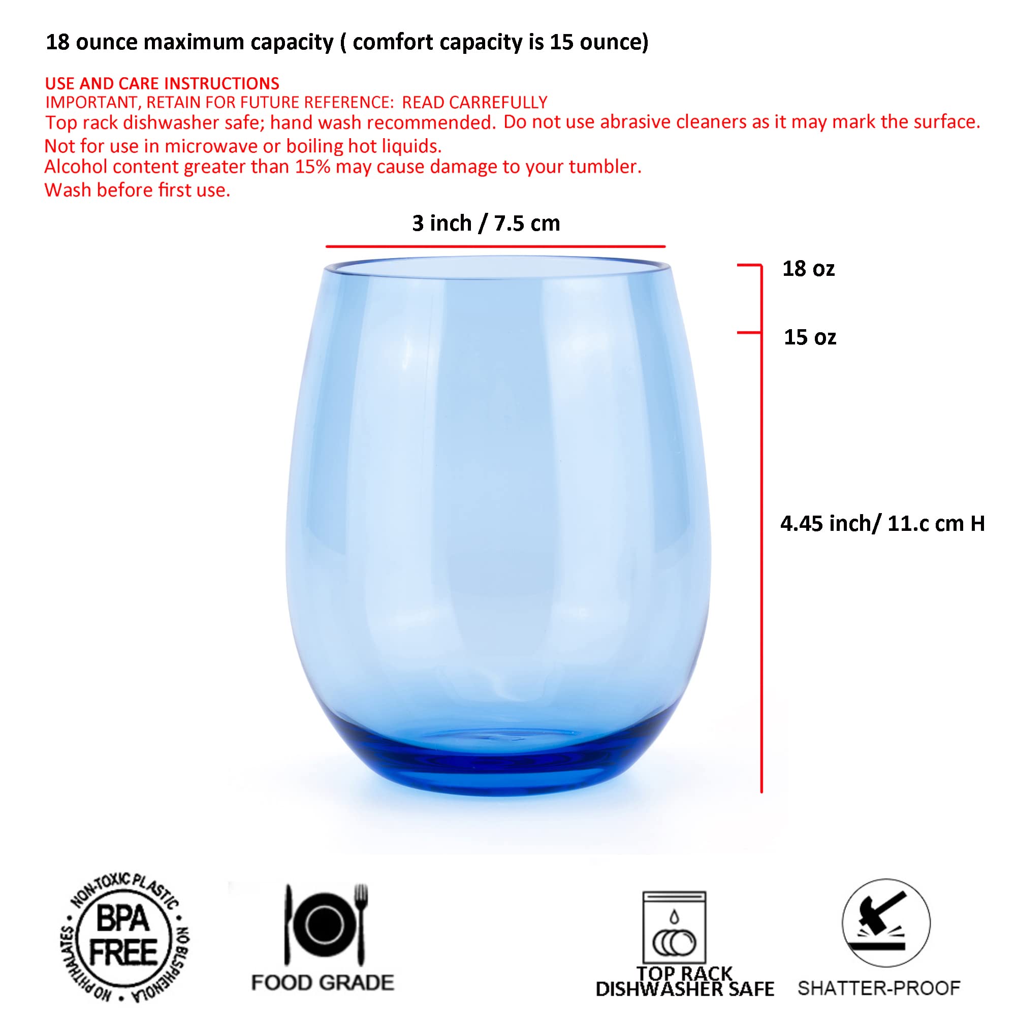 KX-WARE Copas de vino acrílicas irrompibles de 18 onzas, juego de 4 multicolor